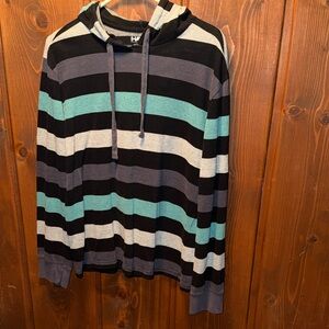 Tony Hawk Black, Blue, White and Gray Striped Hoodie